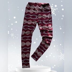 LulaRoe Stamp Leggings OS‎ Red/blue Floral HTF Rare One size Spandex Polyester